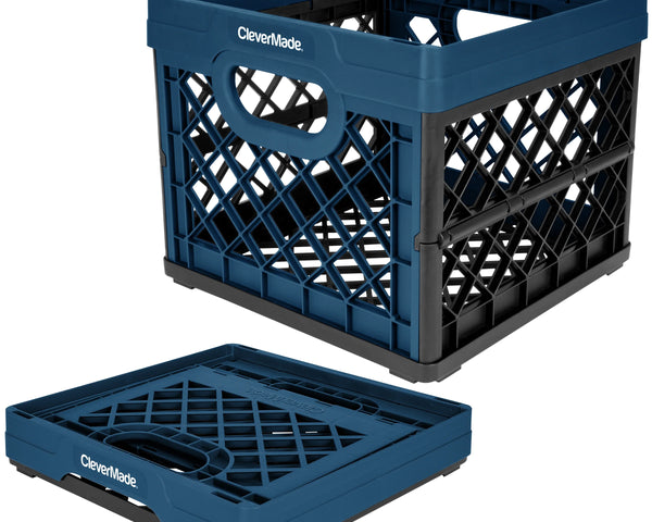 Collapsible Eco Plastic Crate, 6.6 Gal, Ocean Navy
