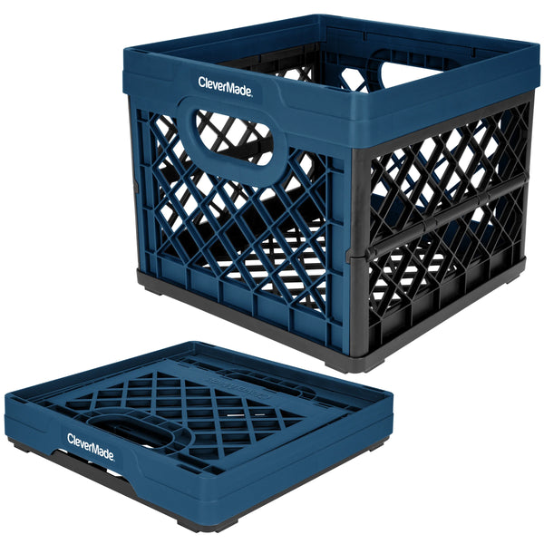 Collapsible Eco Plastic Crate, 6.6 Gal, Ocean Navy