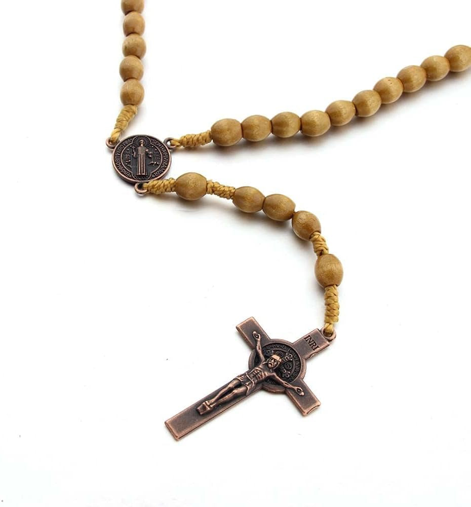 Handmade Wooden Catholic Rosaries, Rosary Beads Necklace from Bethlehem Wood Christian Prayer Holy Soil Medal & Metal Cross for Catholic or Christian Gift
