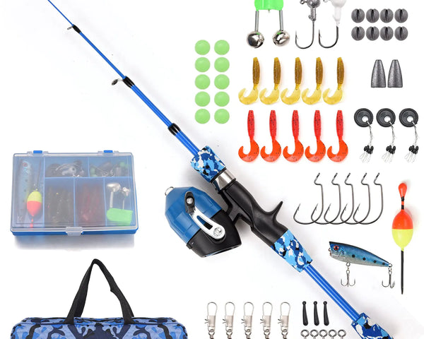 doorslay Kids Fishing Rod and Reel Combo Full Kit Telescopic Rod & pole with Reel and Hooks Lures Swivels,Carry Bag