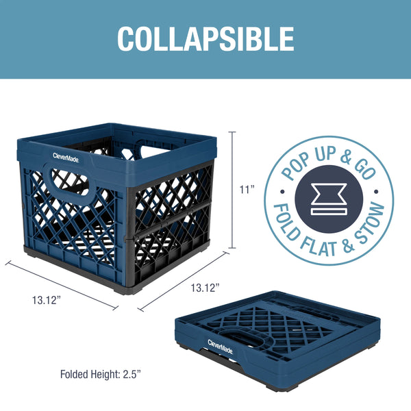 Collapsible Eco Plastic Crate, 6.6 Gal, Ocean Navy