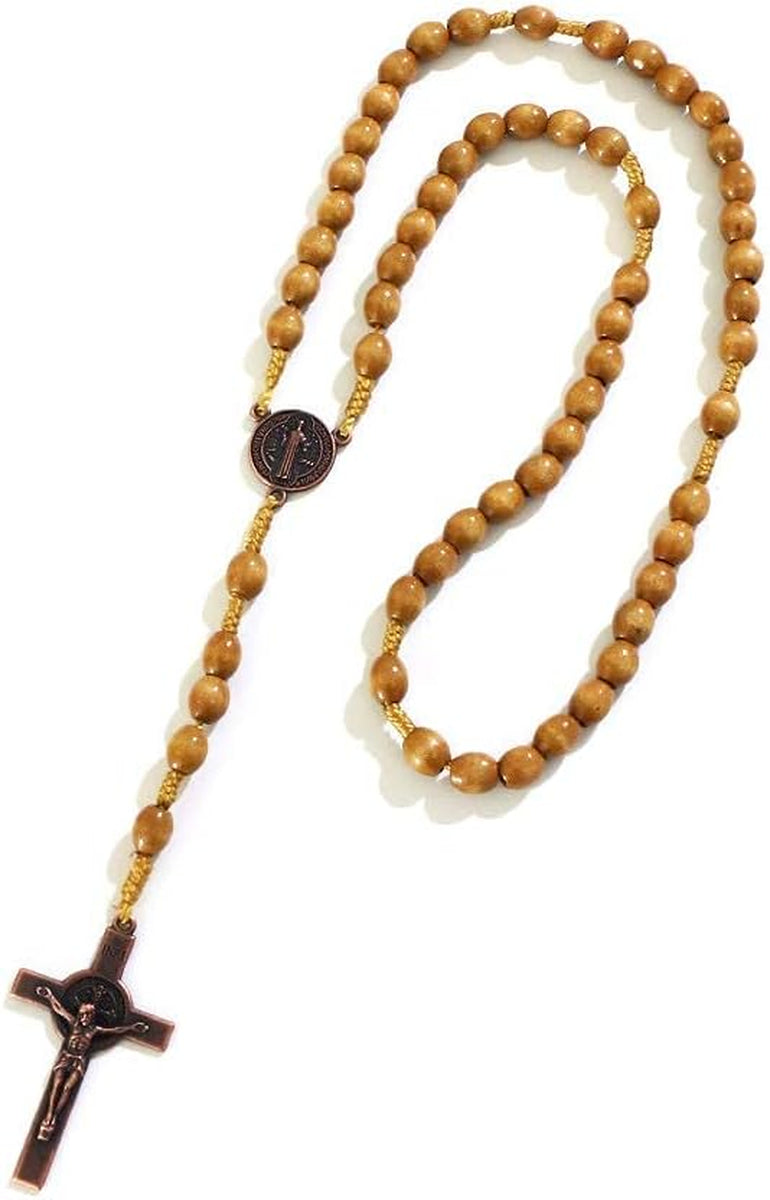 Handmade Wooden Catholic Rosaries, Rosary Beads Necklace from Bethlehem Wood Christian Prayer Holy Soil Medal & Metal Cross for Catholic or Christian Gift