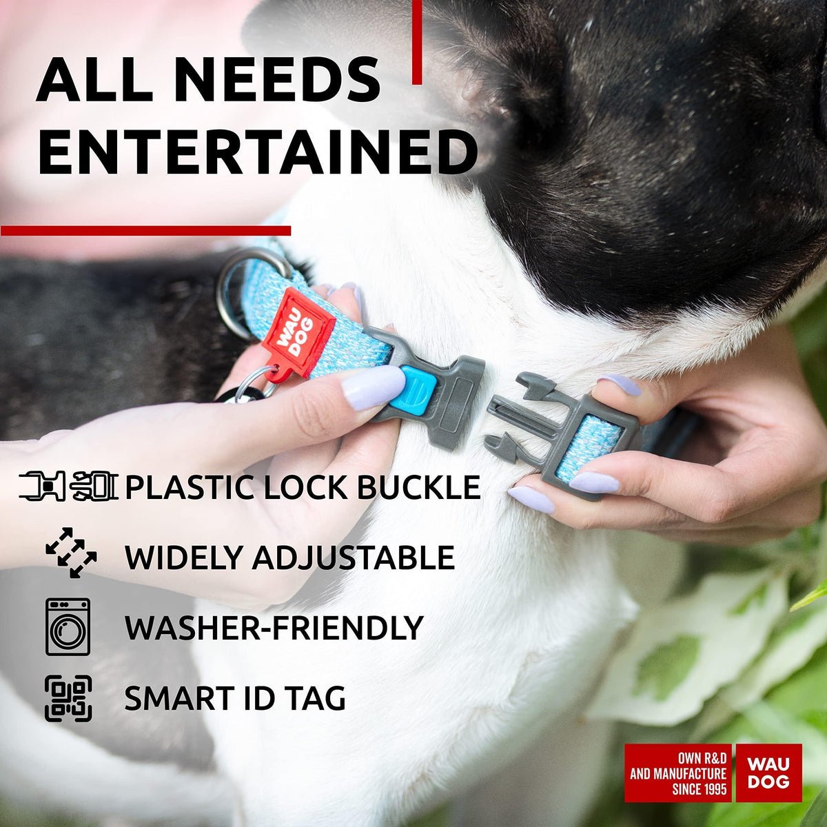 Blue Reflective Cotton Dog Collar Eco Friendly for Medium Dogs 