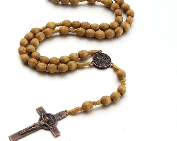 Handmade Wooden Catholic Rosaries, Rosary Beads Necklace from Bethlehem Wood Christian Prayer Holy Soil Medal & Metal Cross for Catholic or Christian Gift