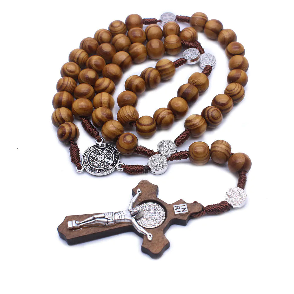 Handcrafted Wooden Cross Rosary Necklace