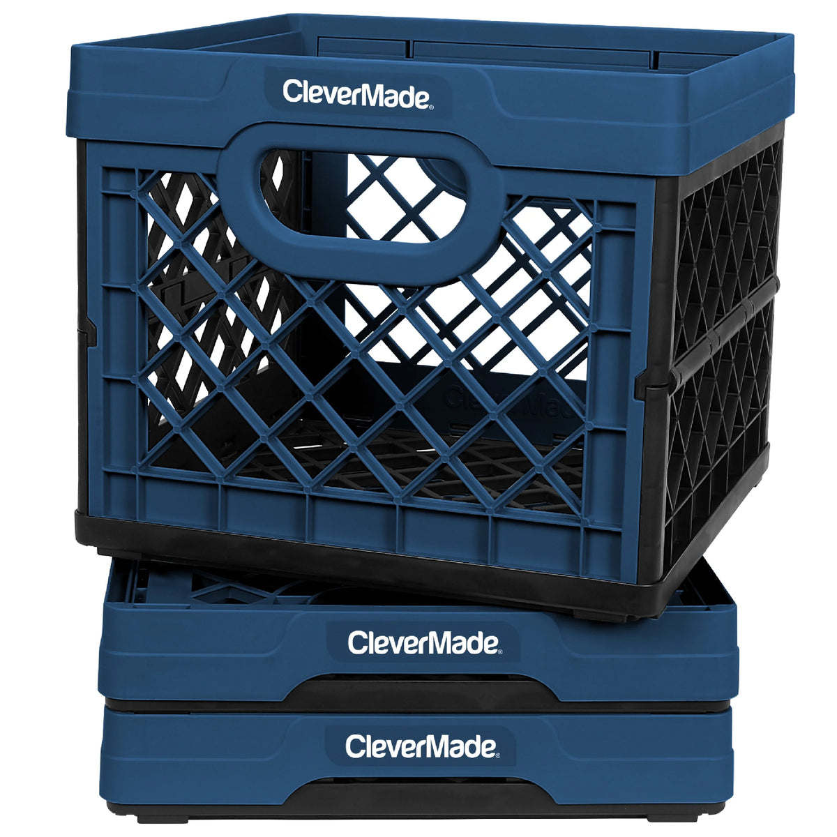 Collapsible Eco Plastic Crate, 6.6 Gal, Ocean Navy