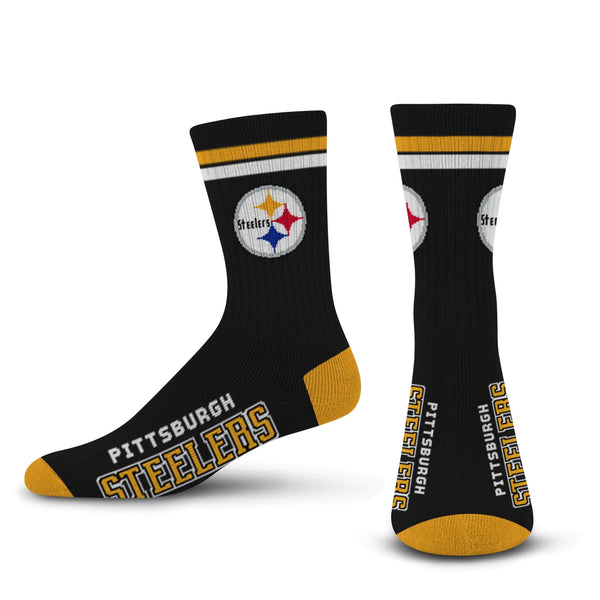 FBF - NFL 2 Stripe Adult Team Logo Crew Dress Socks Footwear for Men & Women Game Day Apparel Size X-Large XL Extra Large (Pittsburgh Steelers)