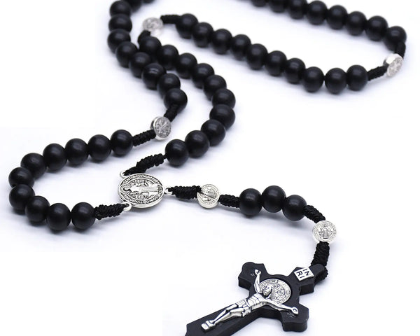 Handcrafted Wooden Cross Rosary Necklace
