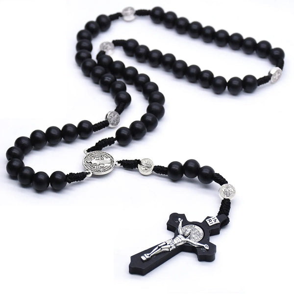 Handcrafted Wooden Cross Rosary Necklace