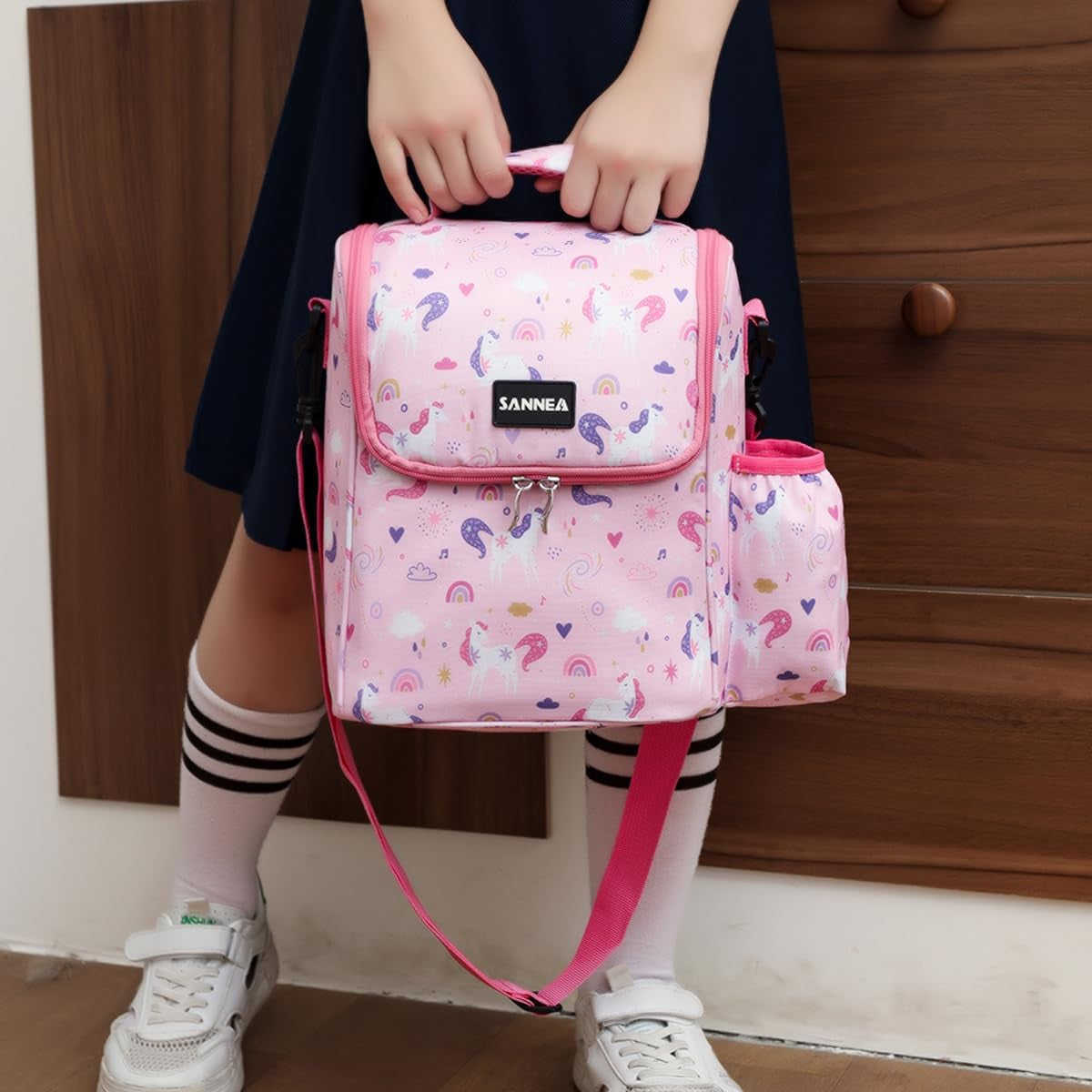 Reusable Lunch Box Tote with Side Water Bottle Pockets