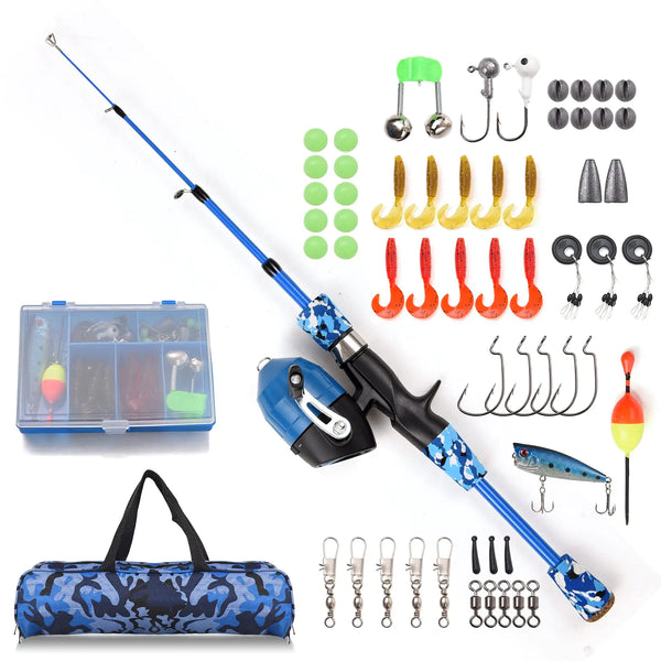 doorslay Kids Fishing Rod and Reel Combo Full Kit Telescopic Rod & pole with Reel and Hooks Lures Swivels,Carry Bag