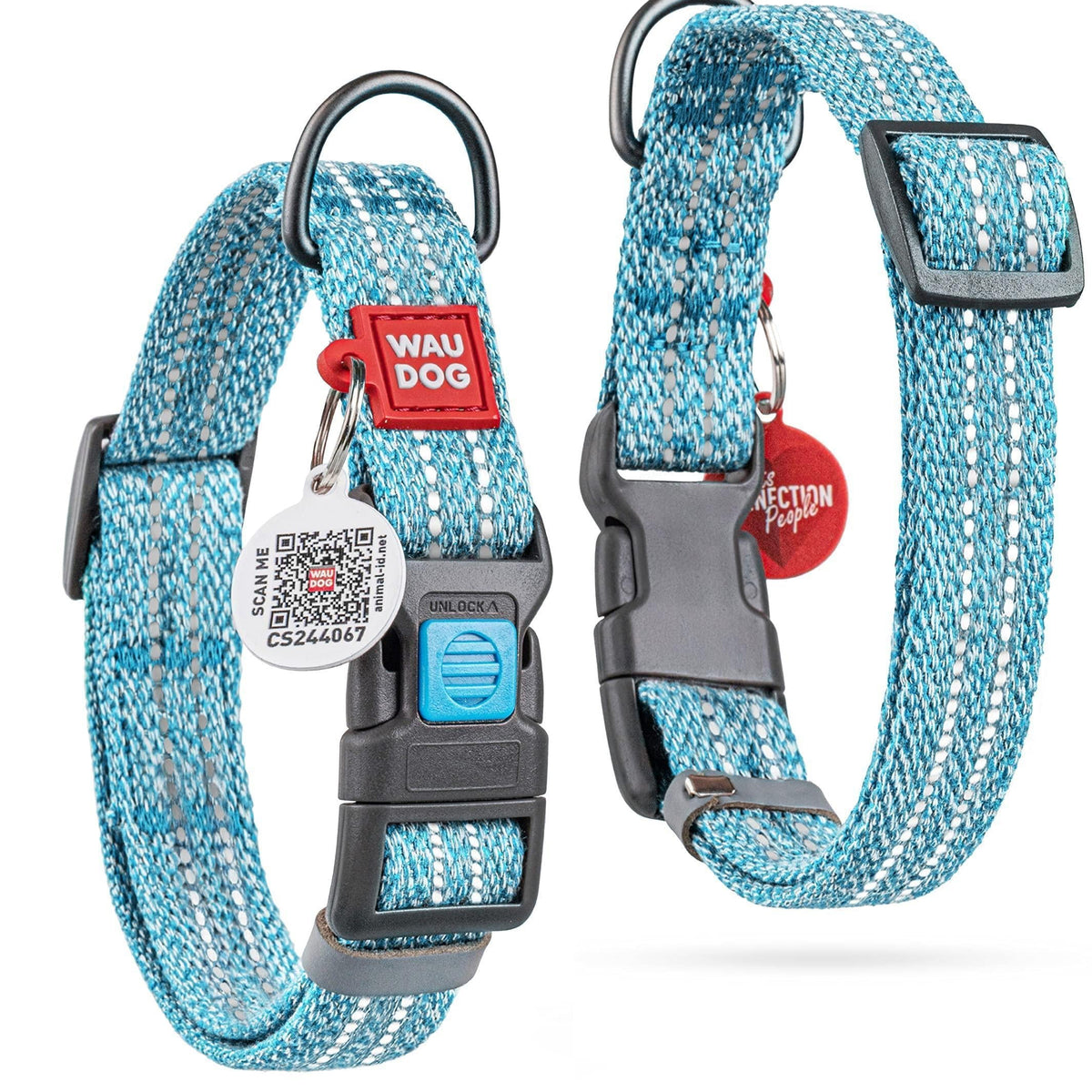 Blue Reflective Cotton Dog Collar Eco Friendly for Medium Dogs 