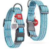 Blue Reflective Cotton Dog Collar Eco Friendly for Medium Dogs 