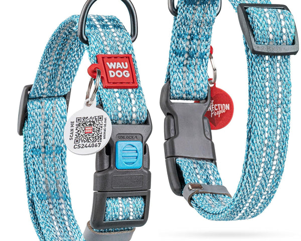Blue Reflective Cotton Dog Collar Eco Friendly for Medium Dogs 