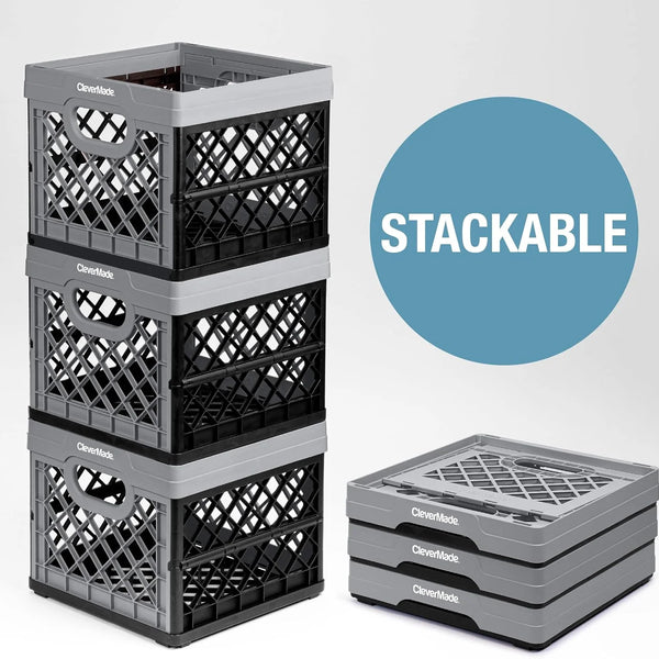 Collapsible Eco Plastic Crate, 6.6 Gal, Ocean Navy