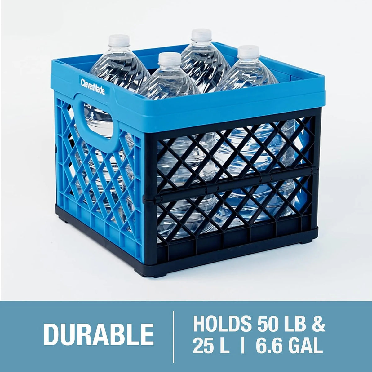 Collapsible Eco Plastic Crate, 6.6 Gal, Ocean Navy