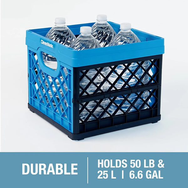 Collapsible Eco Plastic Crate, 6.6 Gal, Ocean Navy