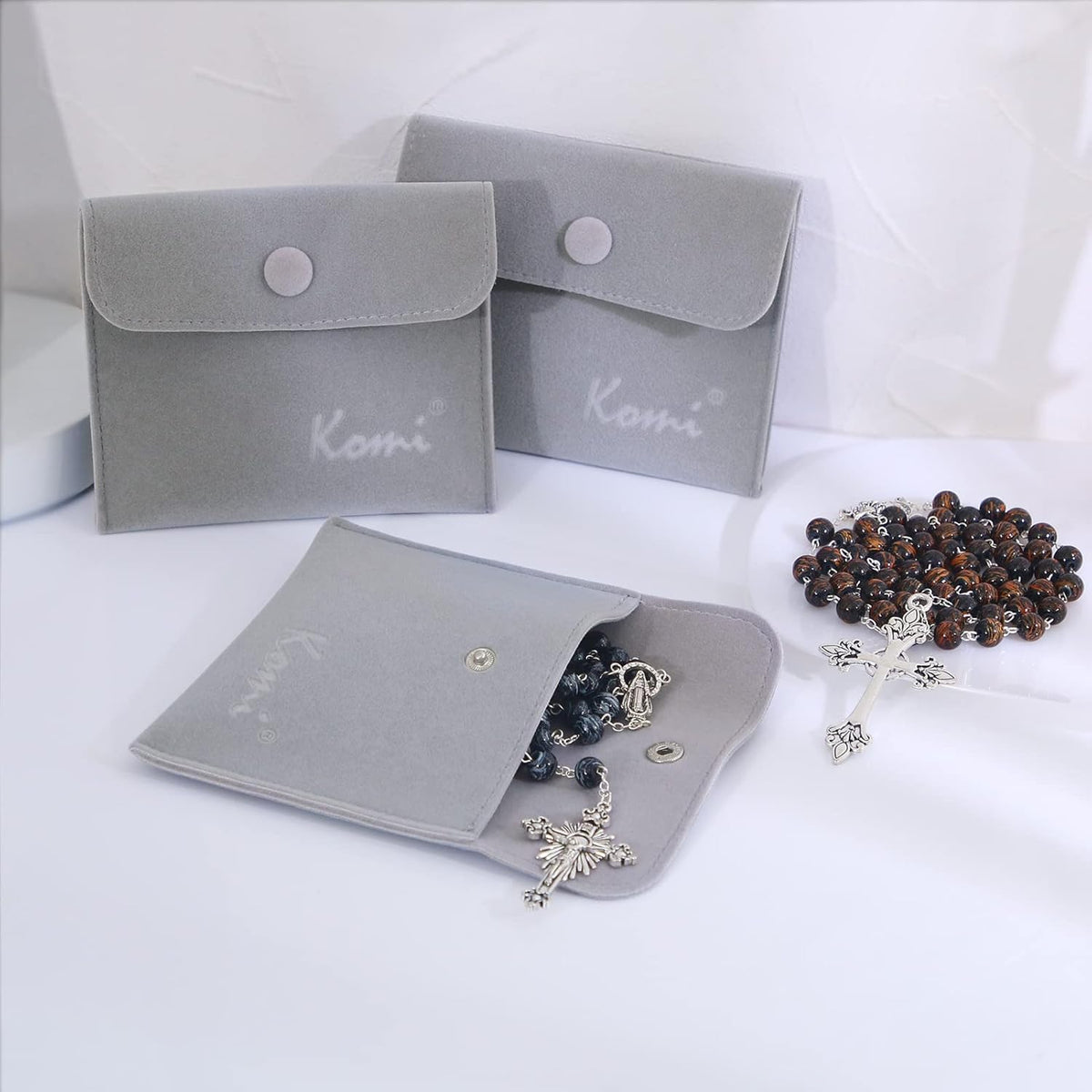 Handmade Wooden Catholic Rosaries, Rosary Beads Necklace from Bethlehem Wood Christian Prayer Holy Soil Medal & Metal Cross for Catholic or Christian Gift