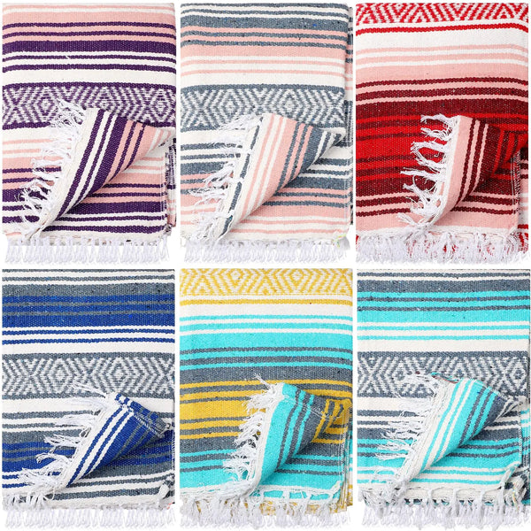 6 Pcs Mexican Blankets Bulk Yoga Blankets Authentic Mexican Throw Blanket Mexican Serape Blanket Large Colorful Striped Falsa Blanket for Outdoor Camping Beach Picnic Home Decor (Light Colors)