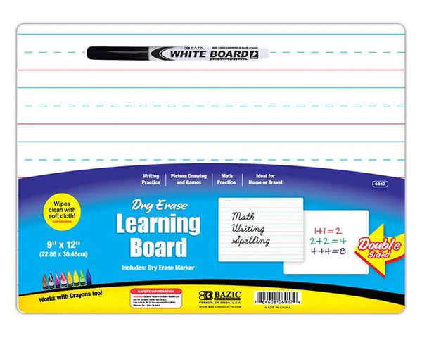 9" X 12" Double Sided Dry Erase Learning Board w/ Marker