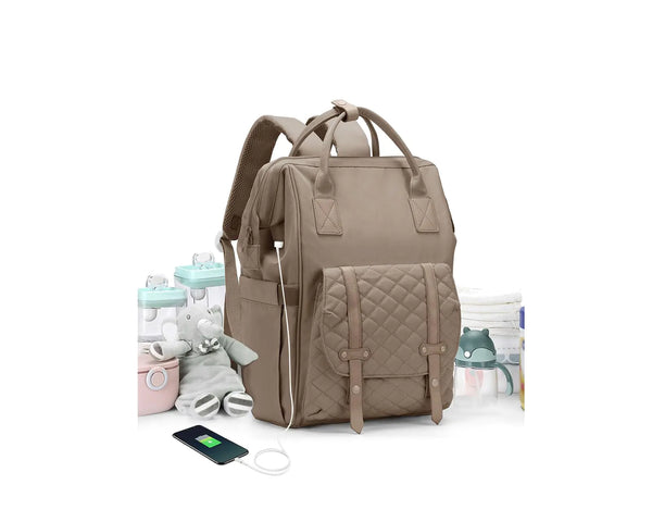 CAMILLEMMA Diaper Bags Backpack Baby Bag for Mom Dad Baby Girls Boy Cute Mult Diaper Nappy Bag Travel Back Pack Water Repellent Maternity Changing Bag Baby Stuff with USB Charging Port Khaki