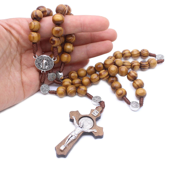 Handcrafted Wooden Cross Rosary Necklace