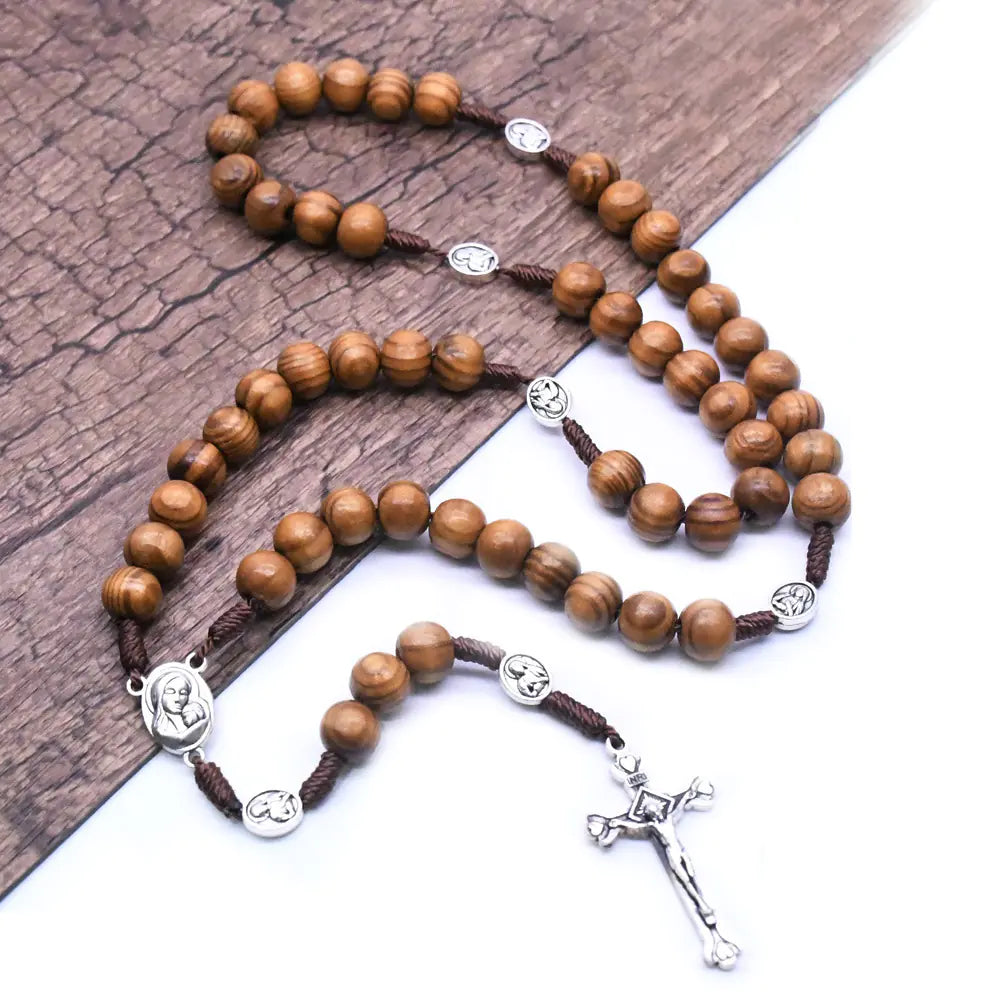 Handcrafted Wooden Cross Rosary Necklace