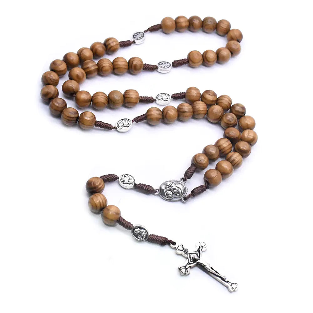 Handcrafted Wooden Cross Rosary Necklace